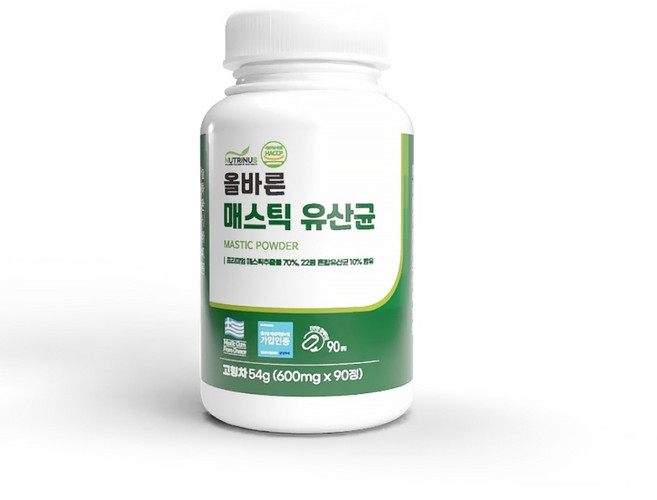 올바른 매스틱 유산균 장건강 위건강 매스틱검 그리스 키오스섬 양배추 브로콜리 22종 혼합유산균 함유 EU인증원료 식약청 식약처 인증 HACCP 대용량 90정 1통