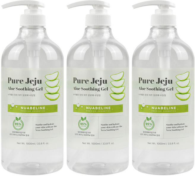 청정제주알로에추출물/피부보습/피부진정[누아벨린 청정 제주 알로에 수딩젤], 3개, 1L