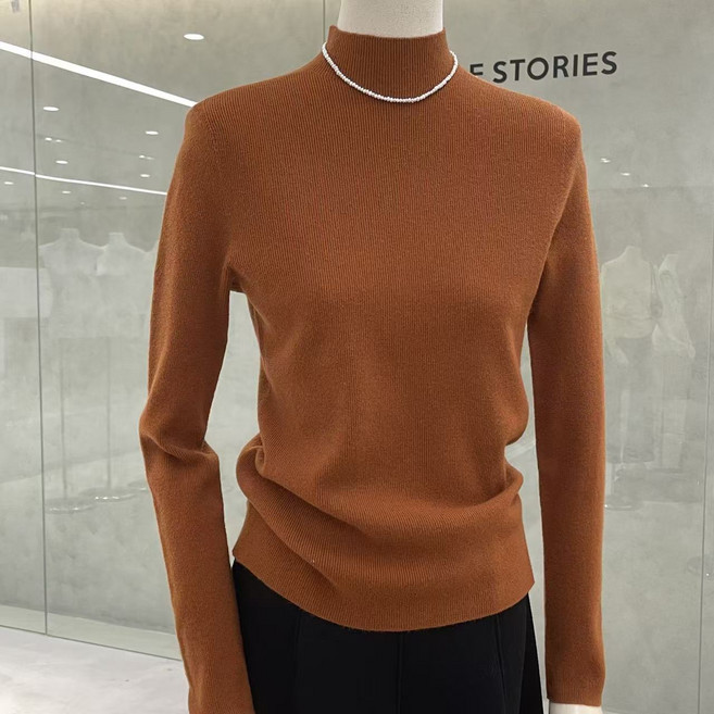 SONOVA 부드러운 무지 반폴라 니트 18컬러 여성 데일리 기본핏 쫀쫀한 신축성 슬림핏 이너 긴팔티