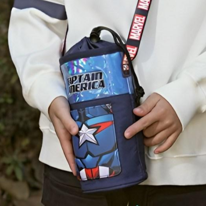 남아 물병크로스 어린이 키즈 물병가방 보틀파우치 휴대용 크로스백, 캡틴아메리카 네이비, 1개