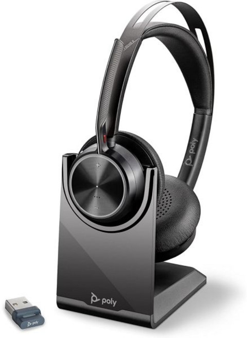 Poly 폴리 - Voyager Focus 2 UC USB-A 헤드셋 스탠드 포함 Plantronics 블루투스 스테레오 with 붐 마이크 PCMac 호환 액티브 노이즈 캔슬, USB-C Bluetooth Adapter, Headset + Charge Stand/ Teams