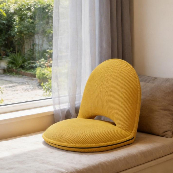 Takata 5단 조절 접이식 등받이 의자 바닥 의자 좌식 등받이 쿠션 간이 소파 접이식 등받이 의자 SWL2, 노란색