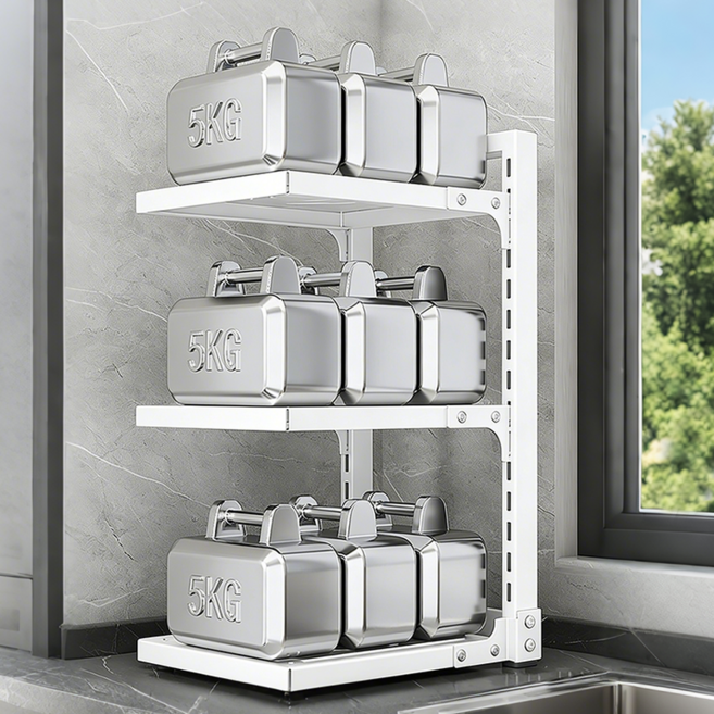 헤이만바 주방 선반 수납 다용도 금속 거치대 조립식 3단 높이조절 후라이팬 정리대 냄비, 1개, 화이트