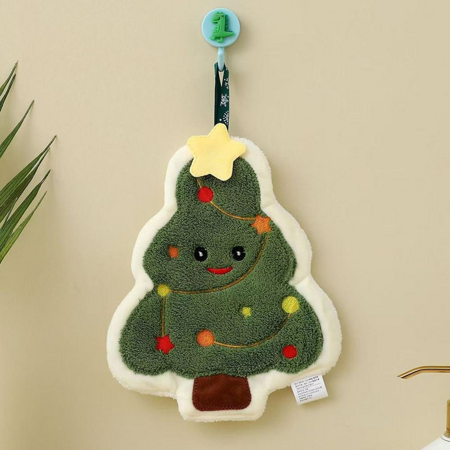可愛卡通擦手巾 廚房衛生間吸水毛巾 儿童毛巾 小禮物, 1個, 聖誕樹