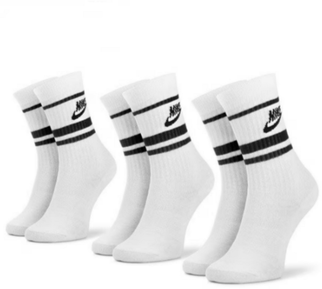 나이키 NSW 크루 양말 3켤레 화이트, 블랙로고, 3개