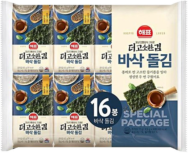 해표 더고소한김 바삭돌김, 72g, 4개