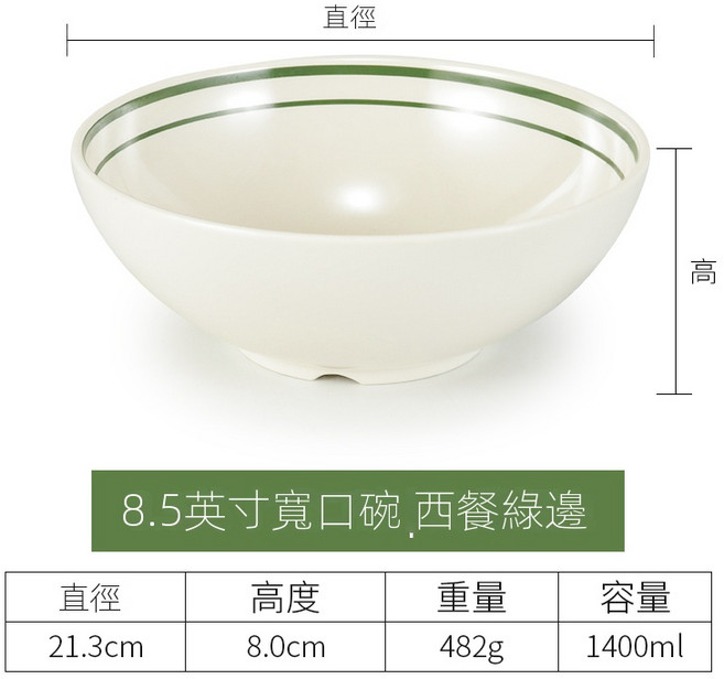 川島 4.7英寸小菜碟 西餐緣邊 密胺仿瓷, 8.5英寸寬邊碗, 1個