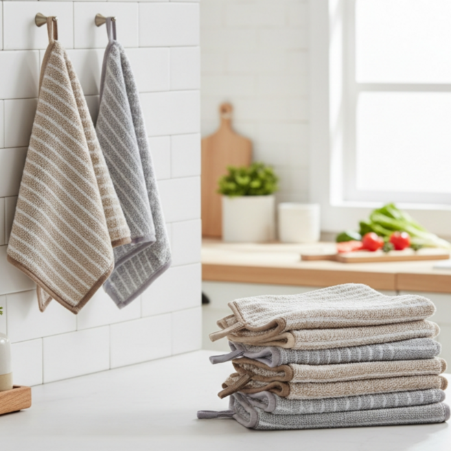 레이지홈 잘닦이는 극세사 고리 행주 핸드타올 그레이 5p 브라운 5p, 10개