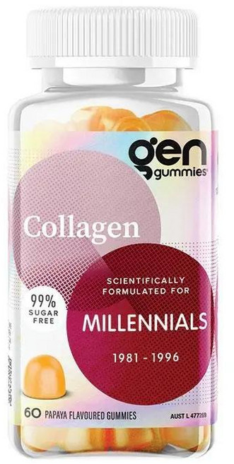 호주 젠 GEN Millennial Gummies Collagen Papaya 밀레니얼 콜라겐 구미 파파야맛, 5개, 60정