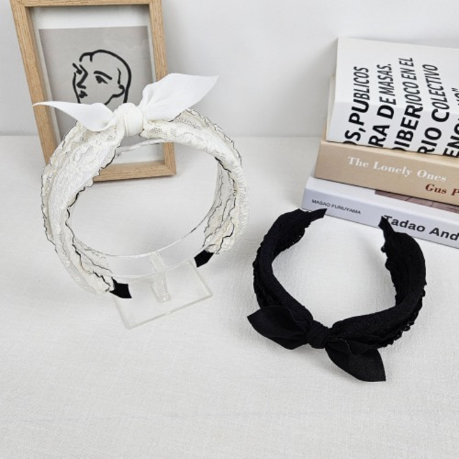 무이토린다 프렌치 레이스 리본 반다나 헤어밴드