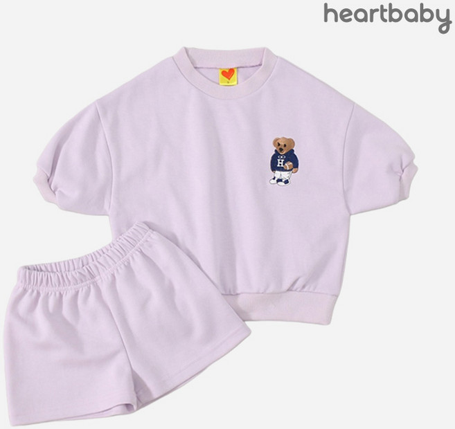 하트베이비 여름 아동용 곰돌이 자수 반팔 상하세트