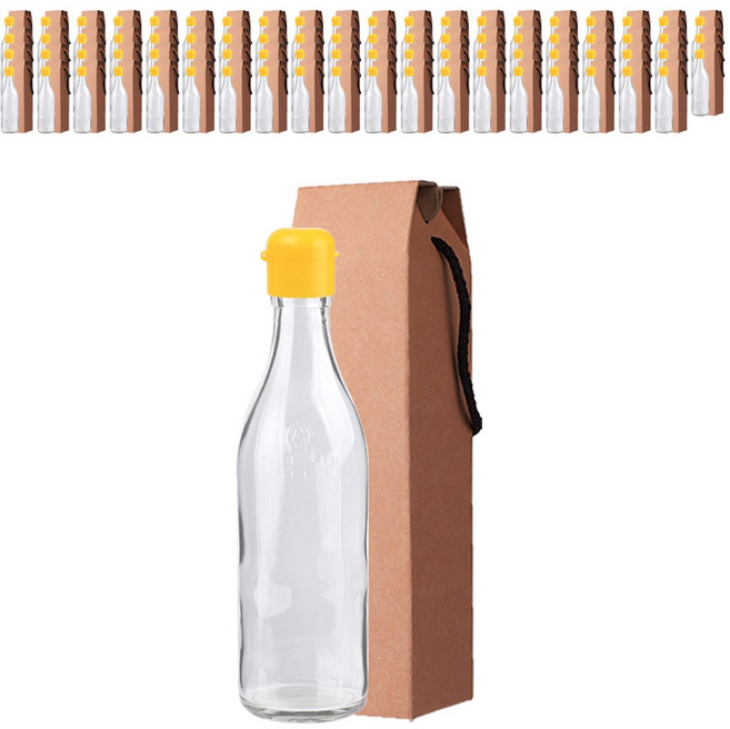 가인글로벌 투명기름병350 유리병 / 스마트원터치캡 노랑 / 포장박스, 80개, 350ml