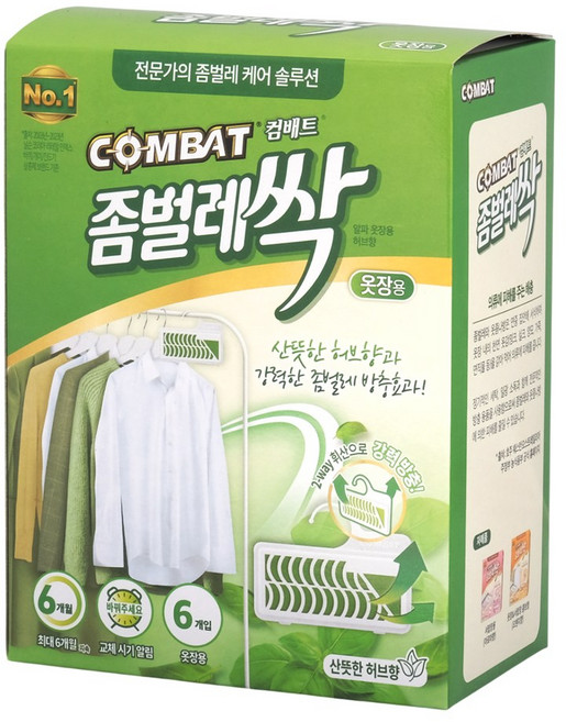 컴배트 좀벌레싹 옷장용 허브향 방충제 6p, 18g, 4개