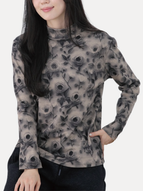 라이풀리 플라워 목폴라 티셔츠 반목티 중년 여성의류