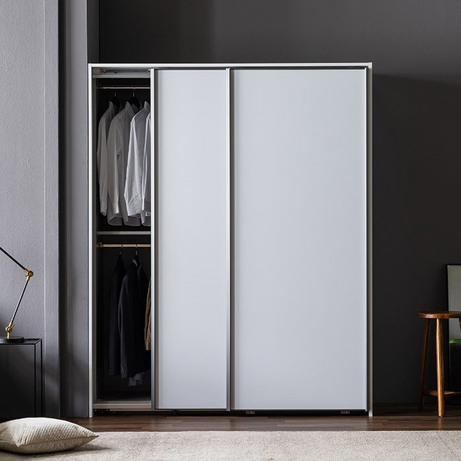 레이디가구 매튜 붙박이장st 슬라이딩 옷장 시공형 댐핑도어, 다크그레이