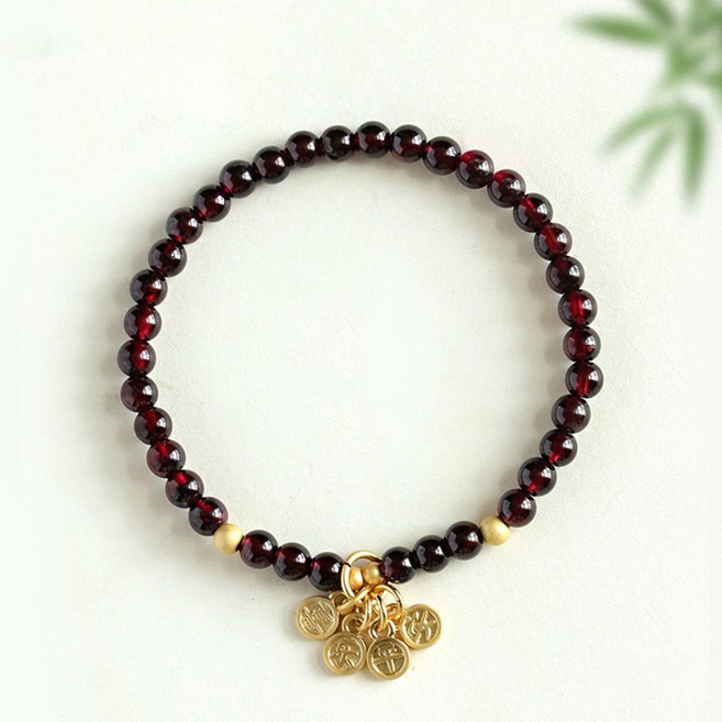 오누이디스플레이 고급스러운 레드 가넷 원석 골드 포인트 팔찌