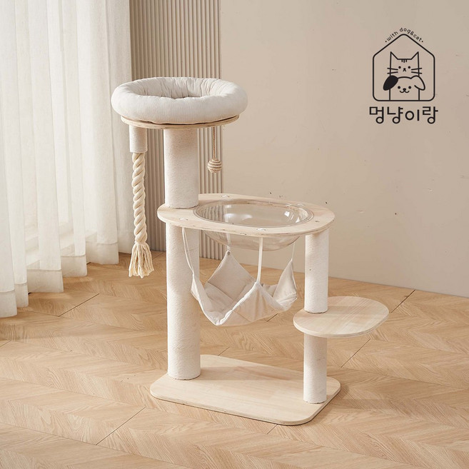 멍냥이랑 원목 캣타워 캣폴 스크래쳐, 1개, 미니 구름 캣타워 3단