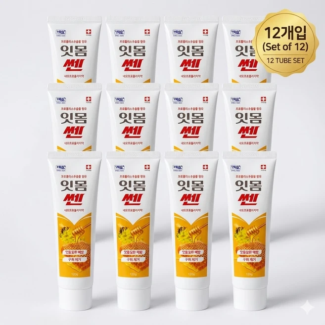 잇몸쎈 치약 프로폴리 네오 미백 구취제거 잇몸 질환 예방, 12개, 120g - 쿠팡