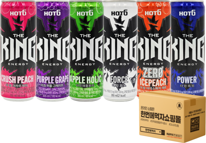 [한번에먹자쇼핑몰] 핫식스 더킹 6종 혼합세트 (크러쉬피치+퍼플그레이프+애플홀릭+포스+아이스피치제로+파워) 각2캔씩, 355ml