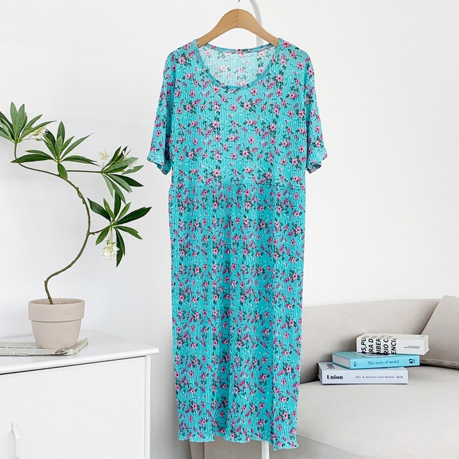 아이스 냉장고원단 주름 플라워 빅사이즈 셔링 원피스 잠옷
