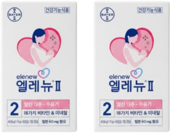 엘레뉴2_56정x2통 /엽산/철분/비타민D, 56정, 2개