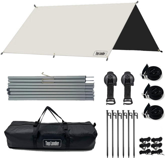 탑 랜더 완벽한 99.99% 빛 차단 대형 캠핑 방수 자외선 차단 두꺼운 블랙코팅 타프 렉타 300X500 300X400 300X300, 타프 세트, 베이지