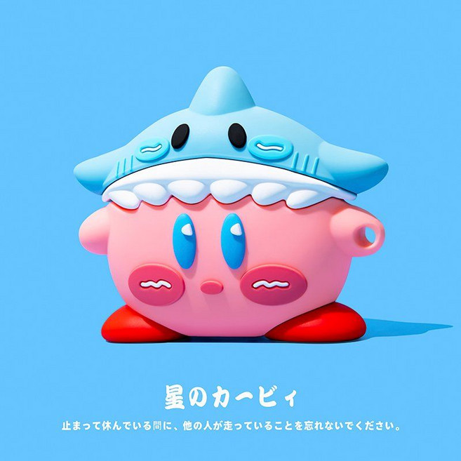 갤럭시 버즈3 fe 프로 케이스 키위 키링 실리콘 커버, Buds3, 상어 커비+핑크 링