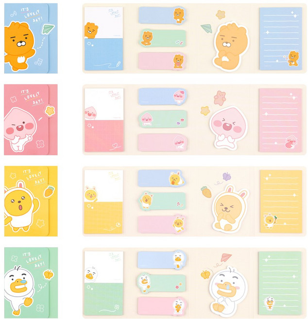 홈앤키즈 카카오프렌즈 LF 러블리 4단 점착메모지 라이언 어피치 무지 튜브 접착메모지 떡메모지 접착식메모지 단체선물, 1개