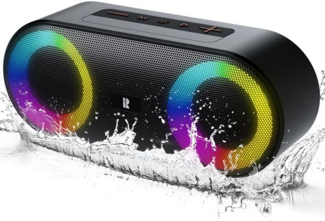 Rythflo블루투스 스피커 Blood Bass Dynamic Lights 20W 강력한 사운드 24시간 재생 시간 내장 MIC IP66 방수/방진 Blue Tooth 스피커가, Gloss Black, Gloss Black