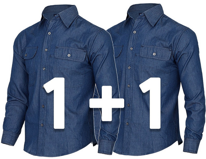 꽃중년 남자 청남방 여름 용접 긴팔 스판 청작업복 원플러스원 빅사이즈