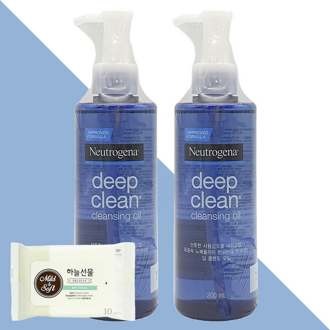 뉴트로지나 딥클린 클렌징 오일 200ml 2개(+하늘선물 물티슈 10매), 2개