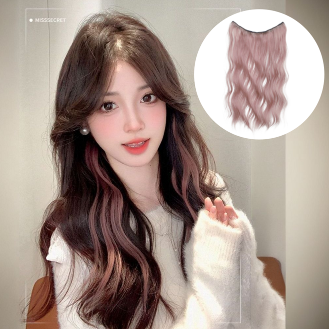 숭람 투톤 웨이브 스트레이트 붙임머리 가발, 1개, 웨이브 핑크