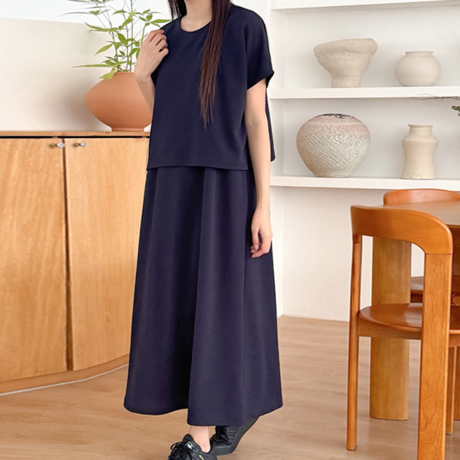 봉봉스토리 여성용 트라디 트임티 +나시원피스 세트 루즈핏 데일리 빅사이즈