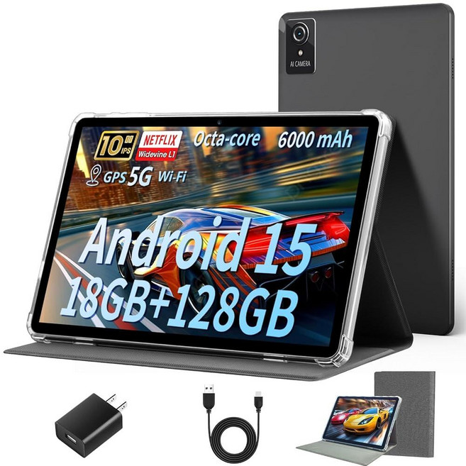 Aobante 태블릿 10인치 2025 안드로이드 15 태블릿 18GB+128GB 1TB 확장 와이드바인 L1 호환 옥타 코어 Wi-Fi 6 6000mAh 배터리 듀, Aobante 태블릿 10인치, 2025 안드로이드 1