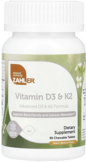 Zahler 비타민D3 및 K2 복숭아 살구 맛 츄어블 90정, Zahler비타민D3및K2복숭아살구맛츄어블90정, 1개 - 쿠팡