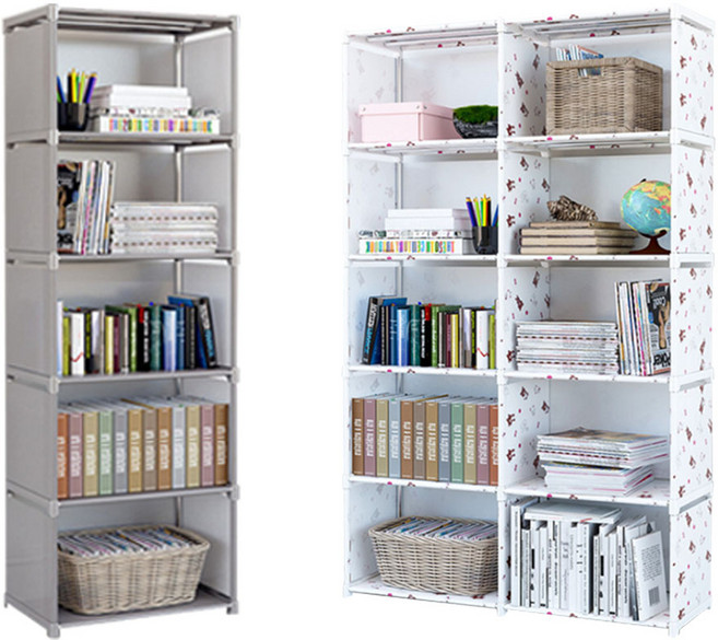 로아 조립식 틈새 수납장 가벼운 책장 수납함 만화책장 진열선반, 10칸 책장 그레이, 1개