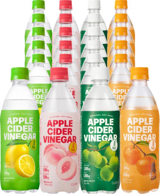 클룹 애사비소다 4종 세트 (레몬+신비복숭아+매실+감귤), 24개, 500ml