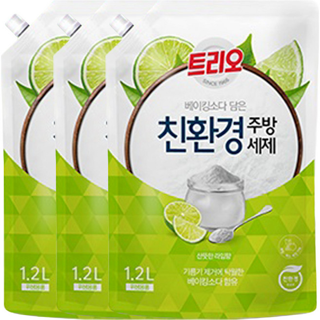 트리오 베이킹소다 담은 주방세제 라임향 리필 1.2L X 3개