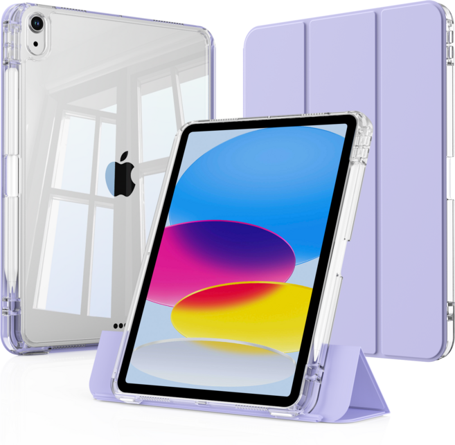 AOUB iPad 보호 케이스 펜 슬롯 4코너 에어백 보호 낙하 방지 및 굽힘 방지 분리형 내마모성 고화질 투명 아크릴 백 커버가 있는, 보라, 1개