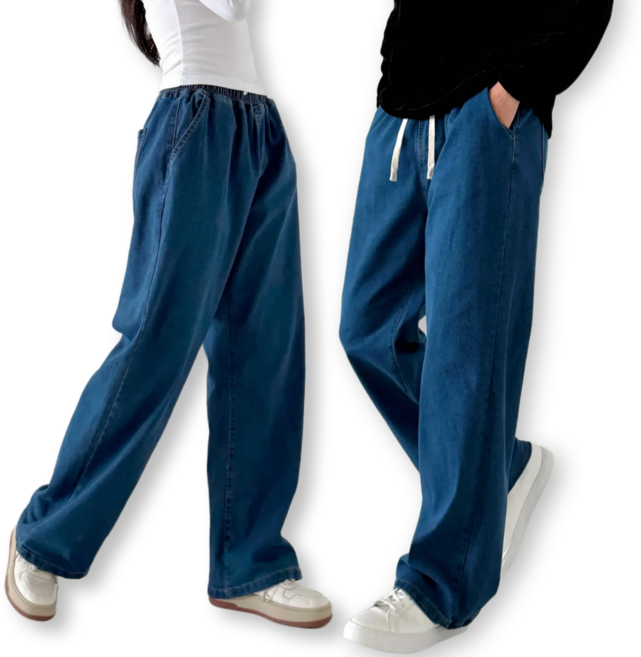 제시본 남녀공용 사계절 와이드 청바지 편한 스판 밴딩 워싱 데님 팬츠 빅사이즈 S~3XL