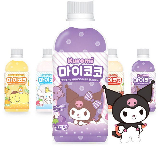 산리오 마이코코 음료 쿠로미 포도맛 340mlx1 입 pet 과육, 1개, 340ml