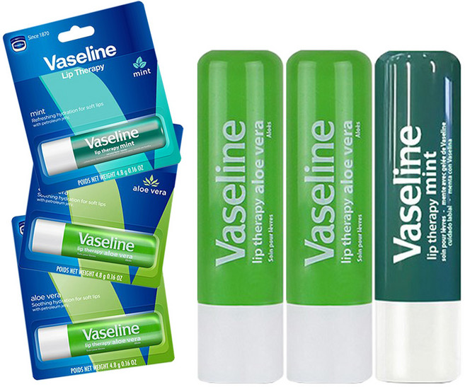 유니레버 바세린 립 테라피 고보습 립밤 3EA -H.C, 3개, 4.8g, 알로에2+민트1