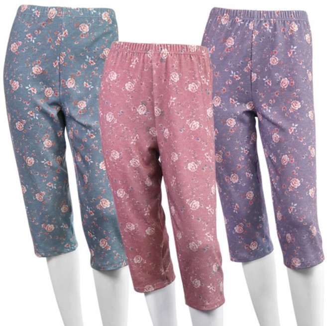 와이앤코 국산 포근하고 도톰한 여성 양모 나염 기모 8부 바지 실내복 파자마 할머니 겨울 요양원 요양병원