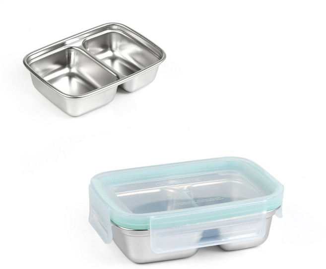 굿즈팡팡 국산 사각 스텐 칸막이 나눔 밀폐 반찬용기, 1호(300ml), 1개