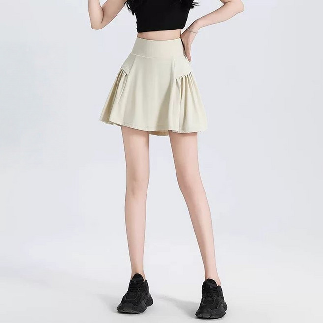 Makone 여성 스포츠 플리츠 스커트 노출방지 속바지 투인원 트레이닝 미니스커트 요가 a라인 치마바지