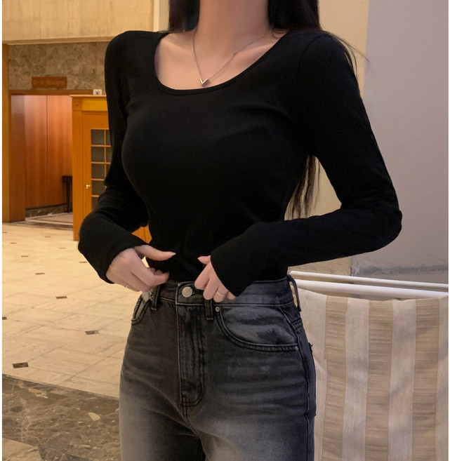 세븐에이프릴 여성용 스퀘어넥 기본 티셔츠 베이직 무지 긴팔티 이너티 6color