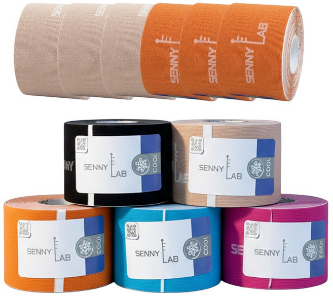 세니랩 쿨 스포츠테이프 언컷 5cm x 5m (5color), 스킨+오렌지, 6개