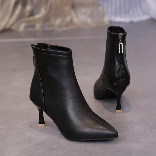 여성 앵클부츠 가을 겨울 스틸레토 힐 워커 5cm 뒷지퍼 앵클부츠