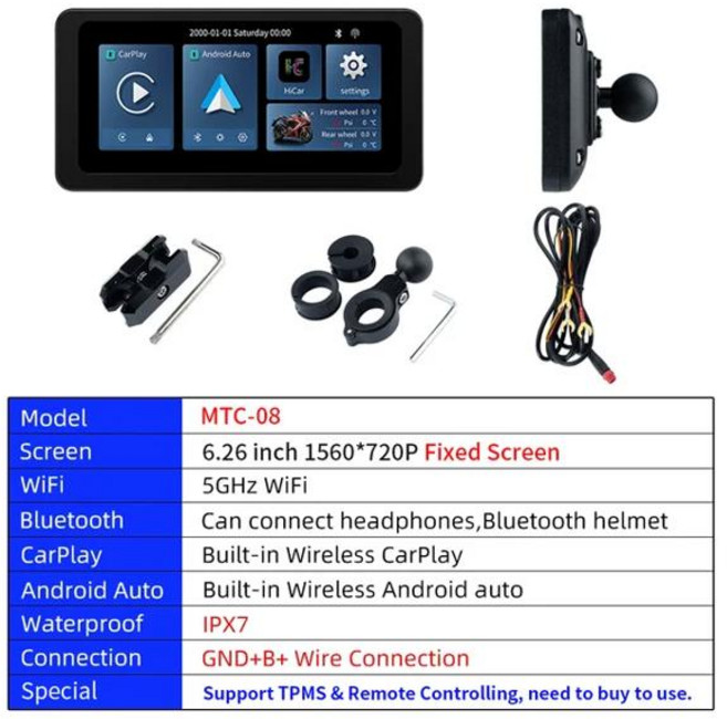 GEEKI 자동차 차량용 위치 추적기 GPS EKIY 5 inch Motorcycle Wireless 애플 호환 카플레이 Android Auto Portable 내비게이션 Scre, [04] MTC-08 NO TF card, 4) MTC-08 NO TF card, 없음