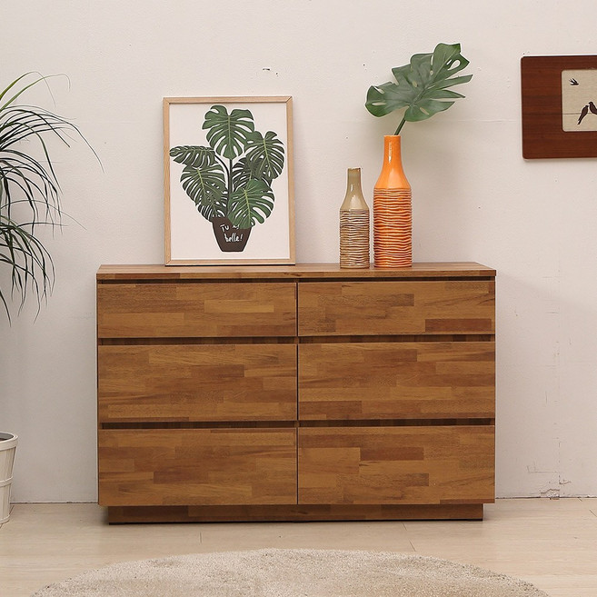 동서가구 라떼 우드감성 멀바우 1200 3단 와이드 서랍장 DF918473, 6단